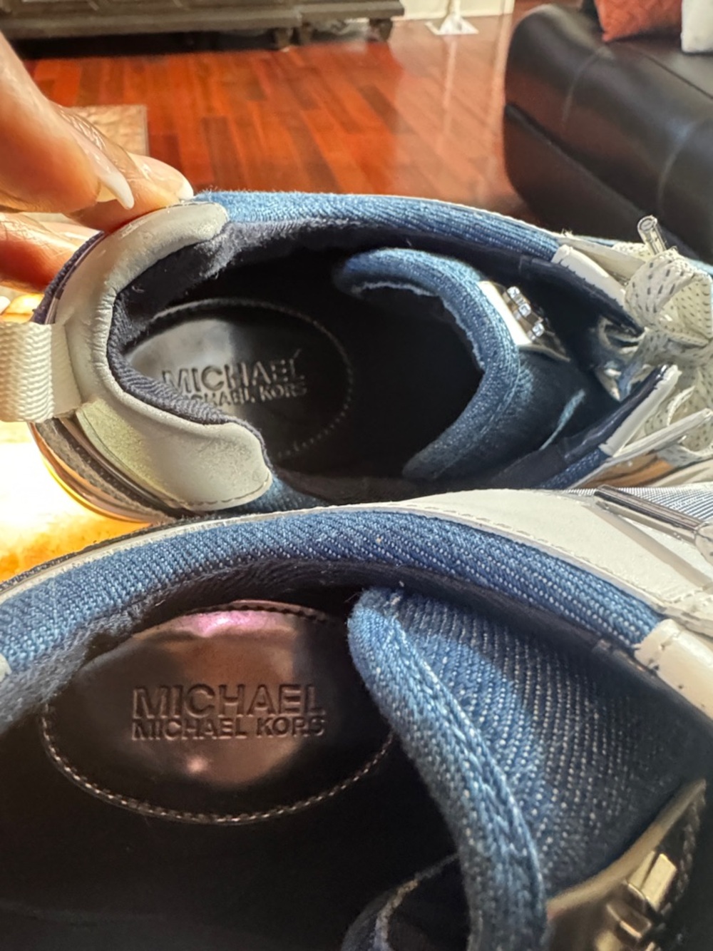Michael Kors Blue Denim and White Leather Low-Top Sneakers - Picture 5 of 5